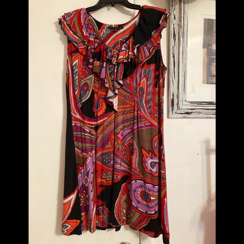 Tiana B. Sleeveless Bright Colorful Ruffled Dress Sz L